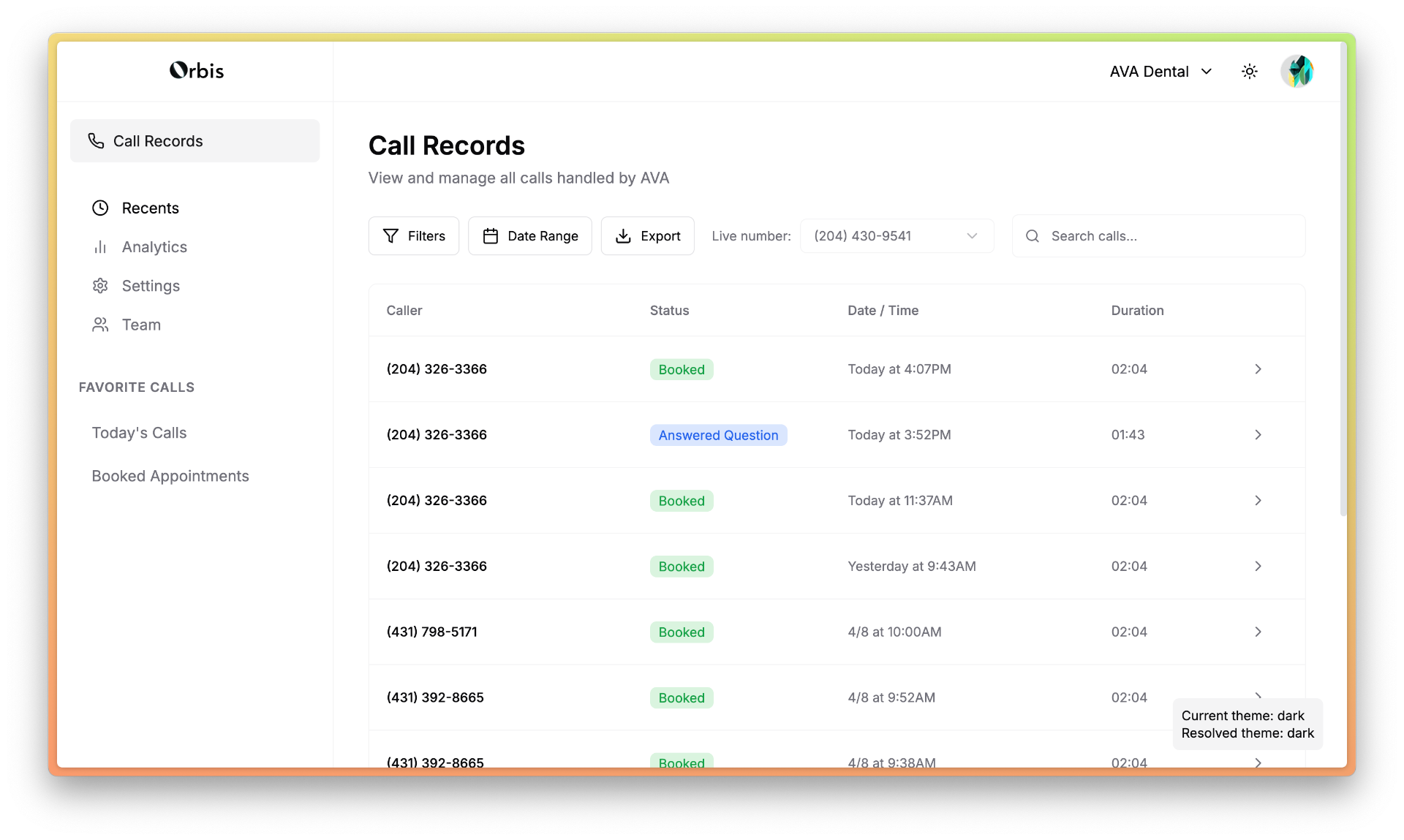 AVA Call Records Dashboard